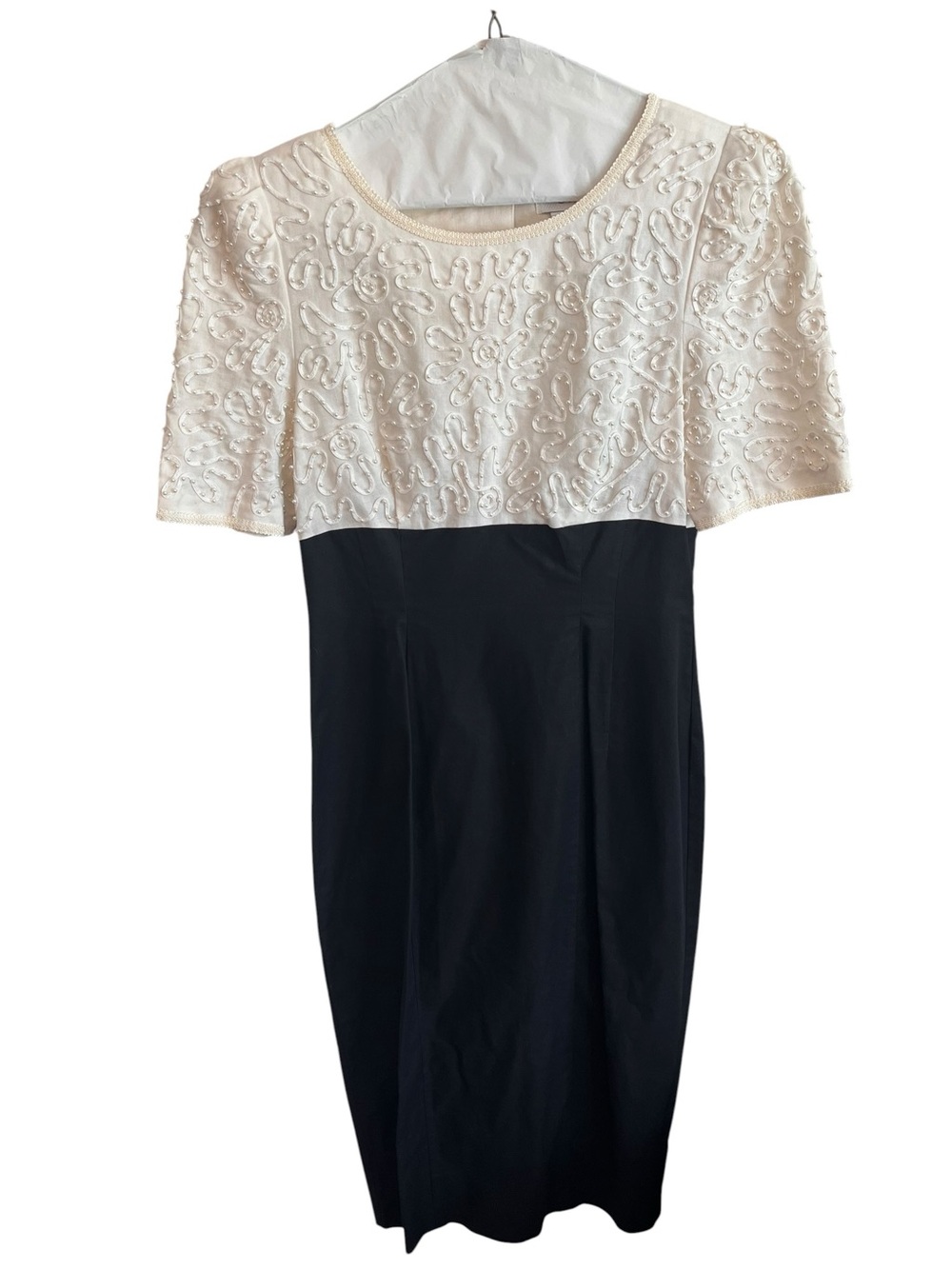 Sarah Elizabeth Size 10 Black Ivory Beaded Vintage Midi Dress